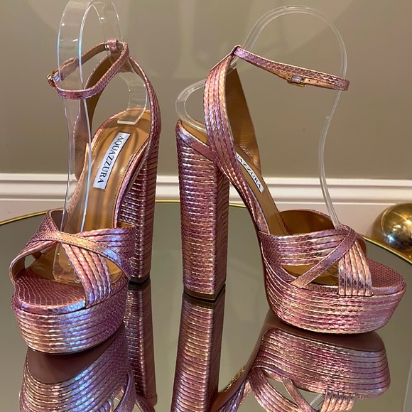 Aquazzura Sundance 140 Snake Embossed Platform Sandals sz 36.5 - Picture 7 of 15